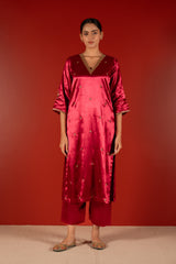 Mashru Hand Work Kurta - Pink
