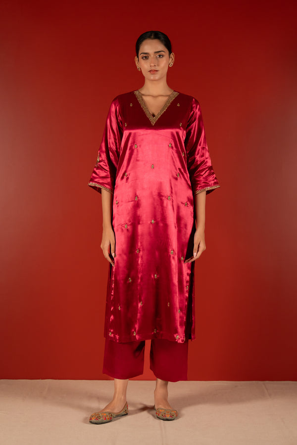 Mashru Hand Work Kurta - Pink
