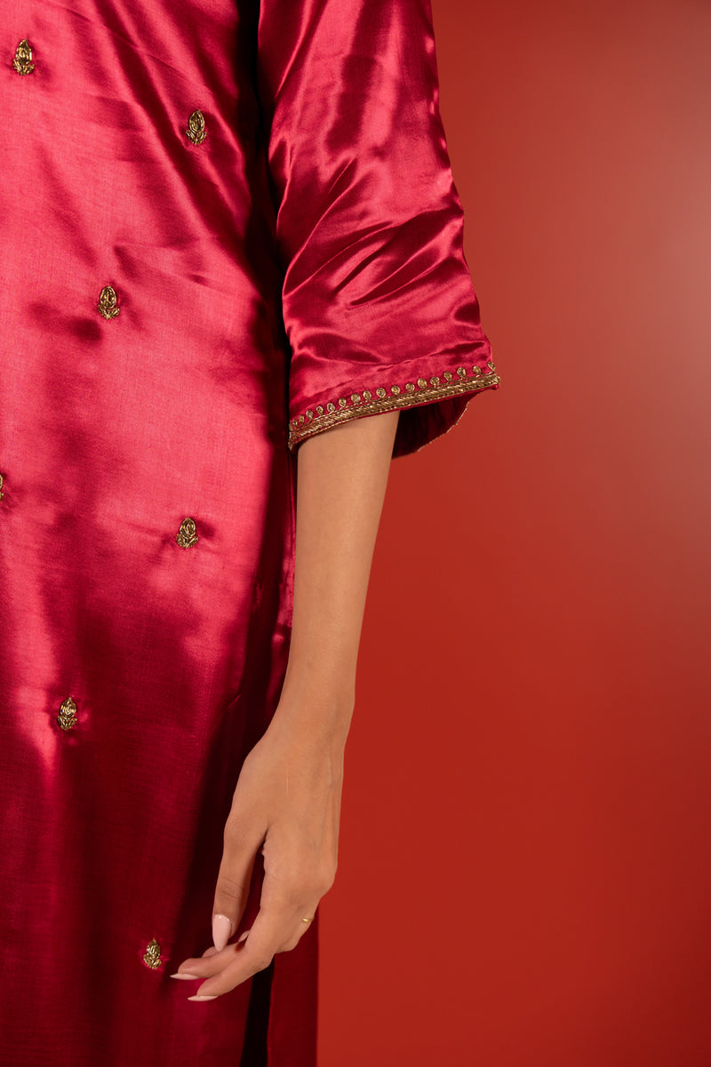 Mashru Hand Work Kurta - Pink