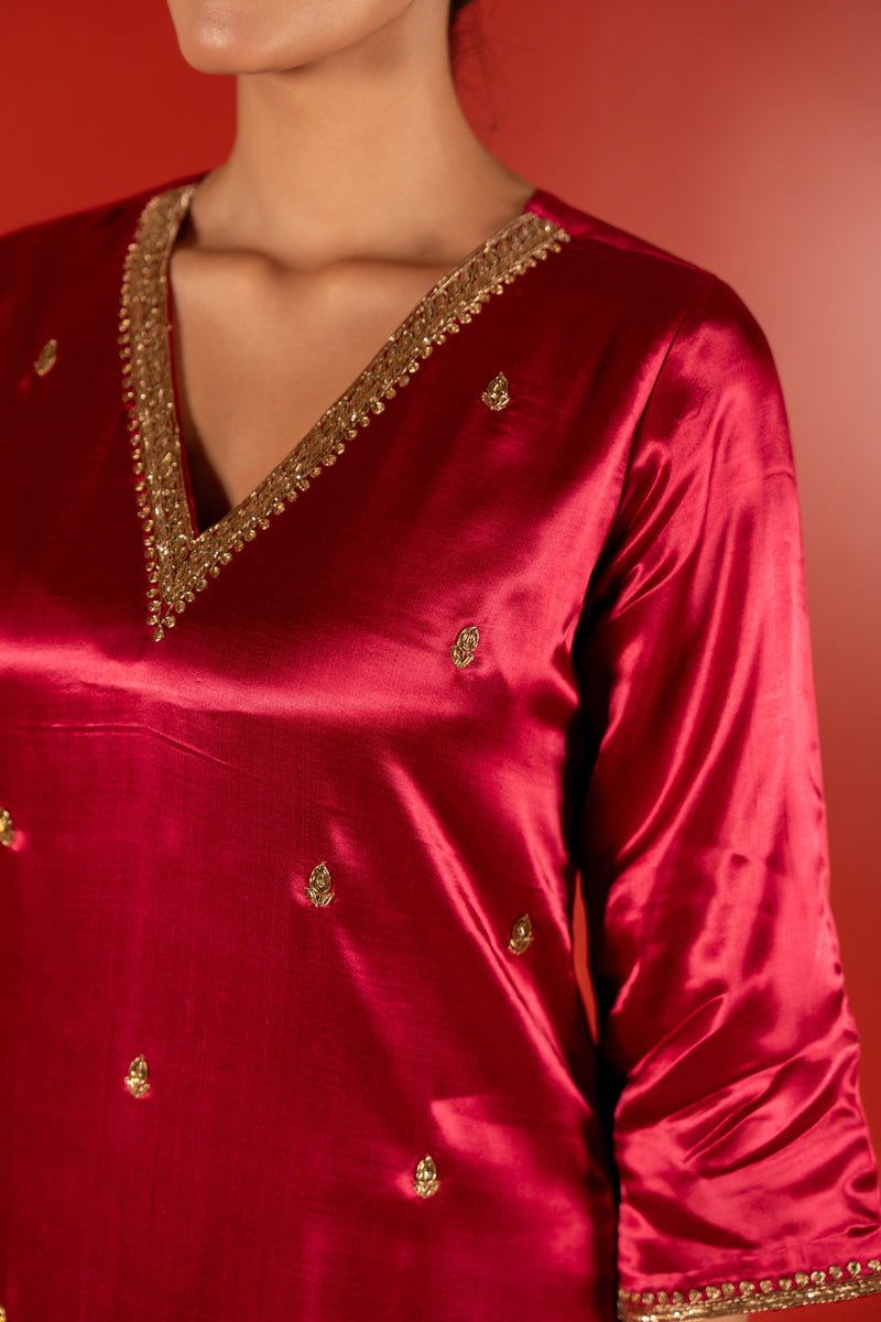 Mashru Hand Work Kurta - Pink