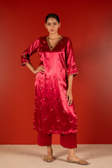 Mashru Hand Work Kurta - Pink