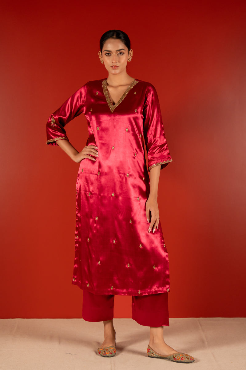 Mashru Hand Work Kurta - Pink