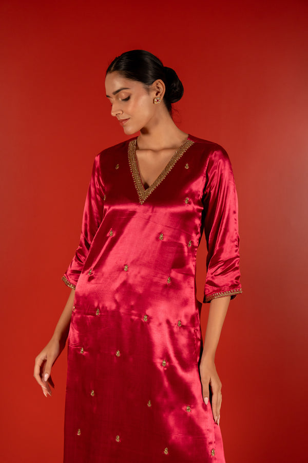 Mashru Hand Work Kurta - Pink