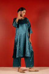 Mashru Hand Work Kurta - Blue