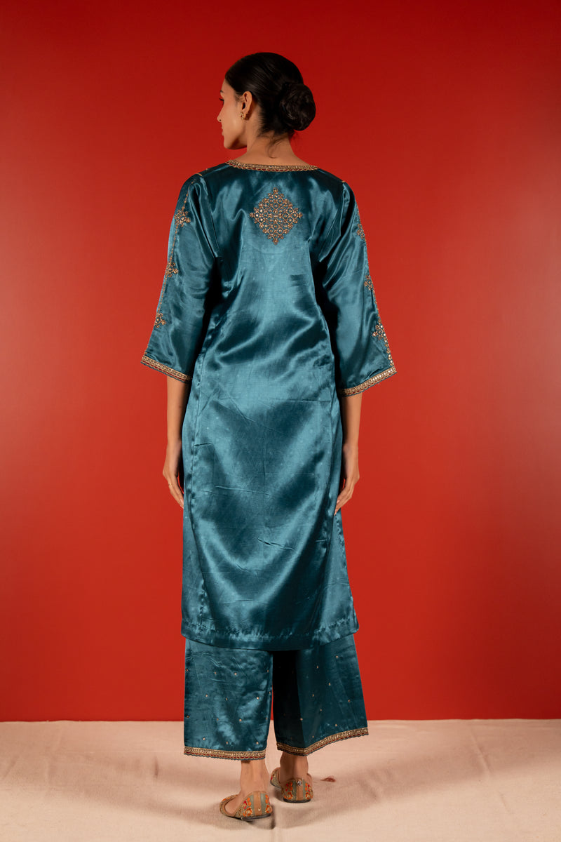 Mashru Hand Work Kurta - Blue