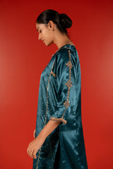 Mashru Hand Work Kurta - Blue