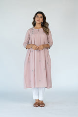 Cotton Hand Embroidered Dress - Onion Pink