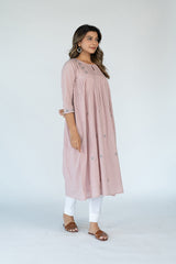 Cotton Hand Embroidered Dress - Onion Pink