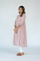 Cotton Hand Embroidered Dress - Onion Pink