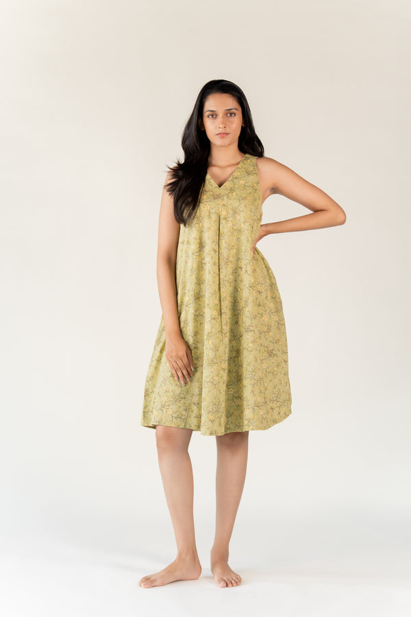 Cotton Hand Block Printed Dress - Green