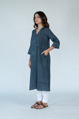 Cotton Hand Block Printed Kurta - Black