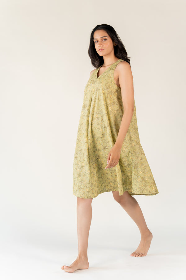 Cotton Hand Block Printed Dress - Green