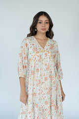 Cotton Hand Block Printed Dress- White