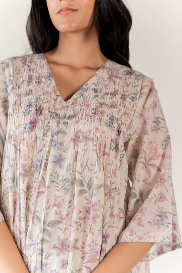 Cotton Hand Block Printed Kurta - White