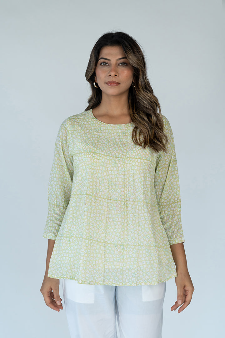 Cotton Hand Block Printed Top - Pista Green