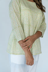 Cotton Hand Block Printed Top - Pista Green