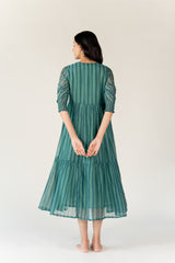Chanderi Hand Block Printed Dress - Green