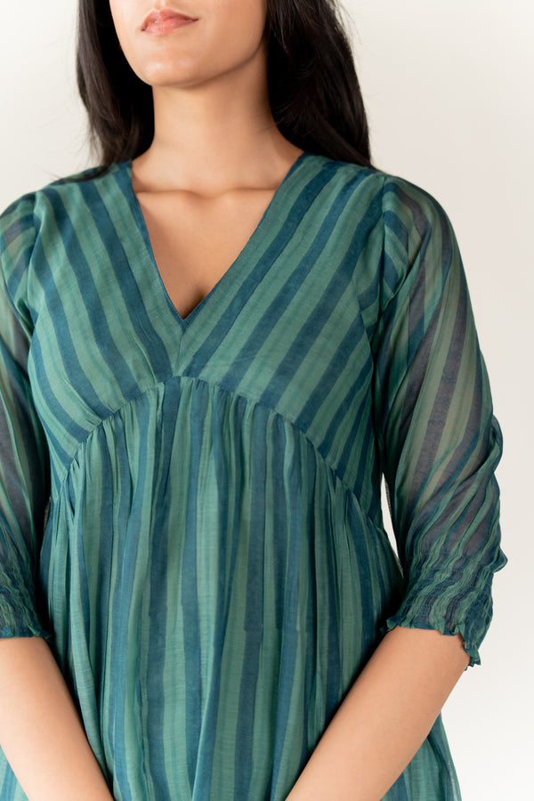 Chanderi Hand Block Printed Dress - Green