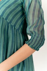 Chanderi Hand Block Printed Dress - Green