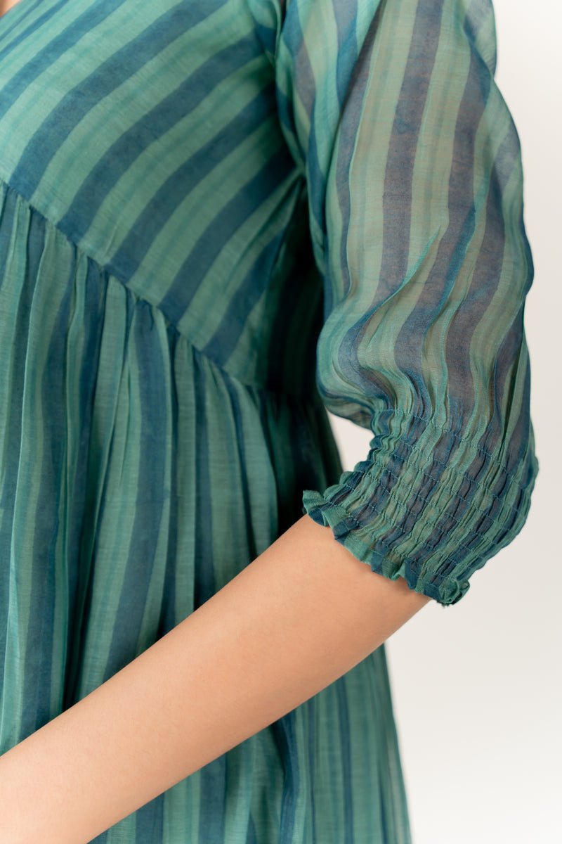 Chanderi Hand Block Printed Dress - Green