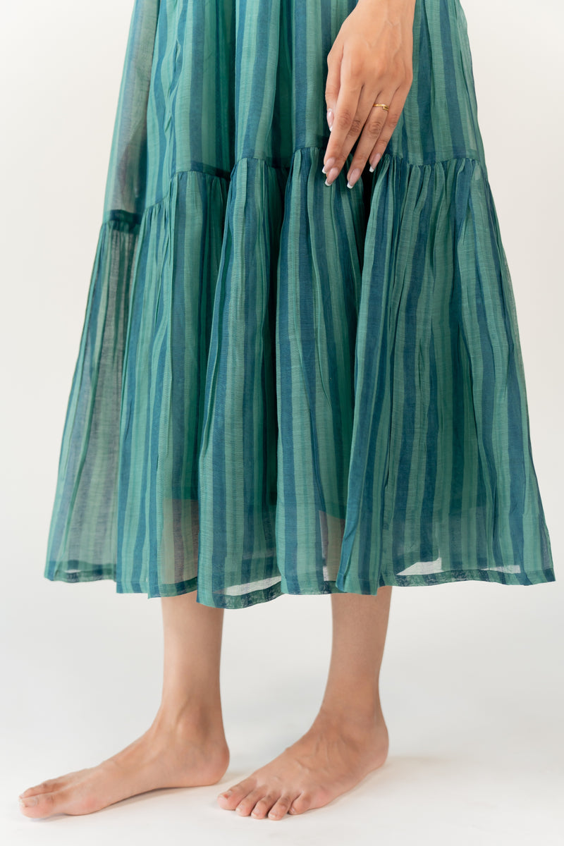 Chanderi Hand Block Printed Dress - Green
