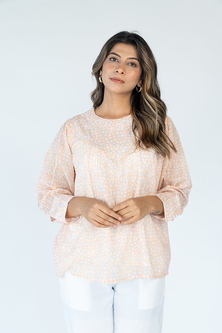 Cotton Hand Block Printed Top - Peach