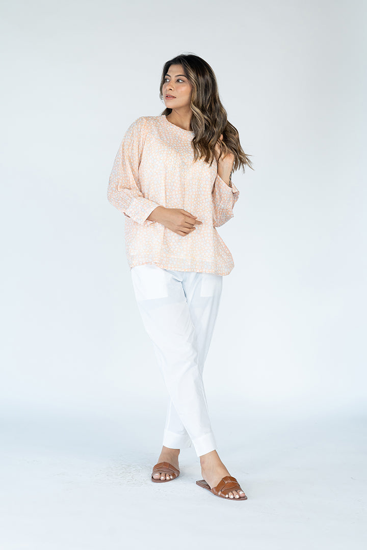 Cotton Hand Block Printed Top - Peach