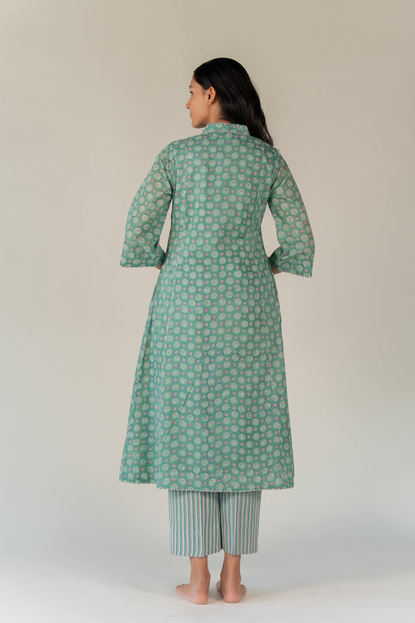 Cotton Hand Block Printed Kurta - Green