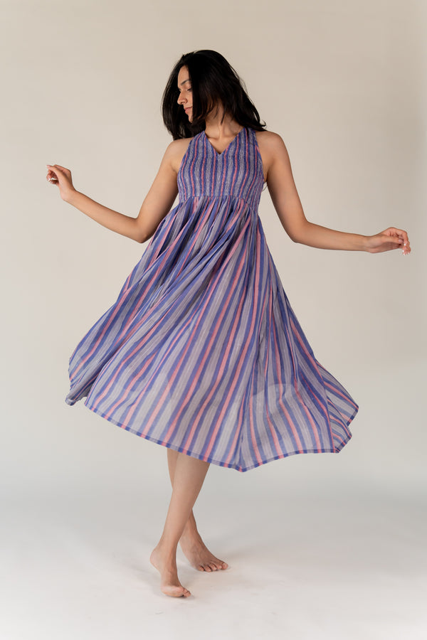 Cotton Hand Block Printed Dress - Purple