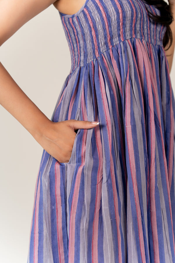 Cotton Hand Block Printed Dress - Purple
