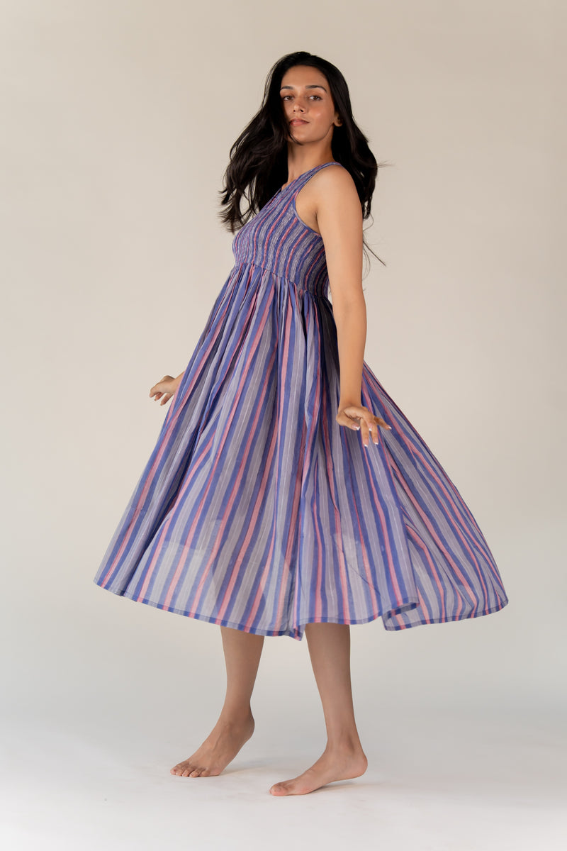 Cotton Hand Block Printed Dress - Purple
