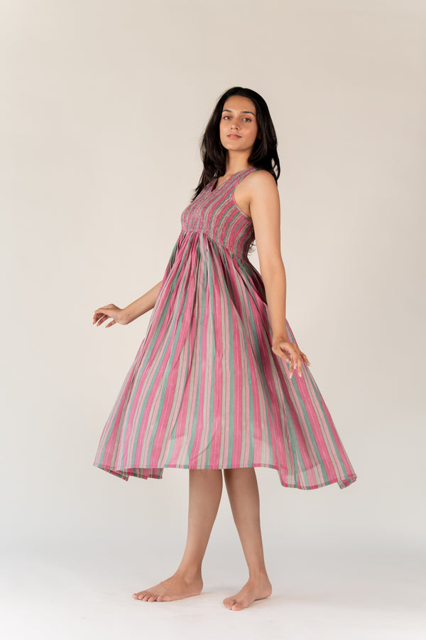Cotton Hand Block Printed Dress - Pink