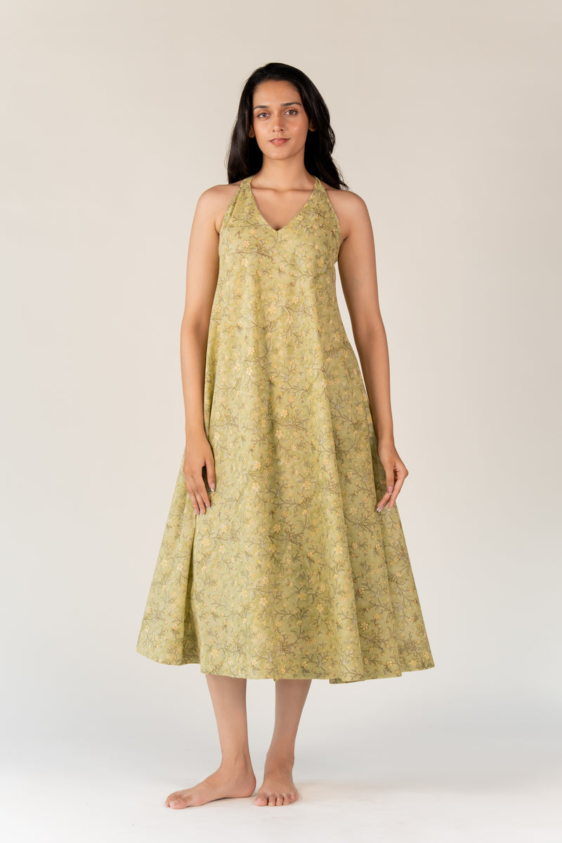Cotton Hand Block Printed Dress - Green