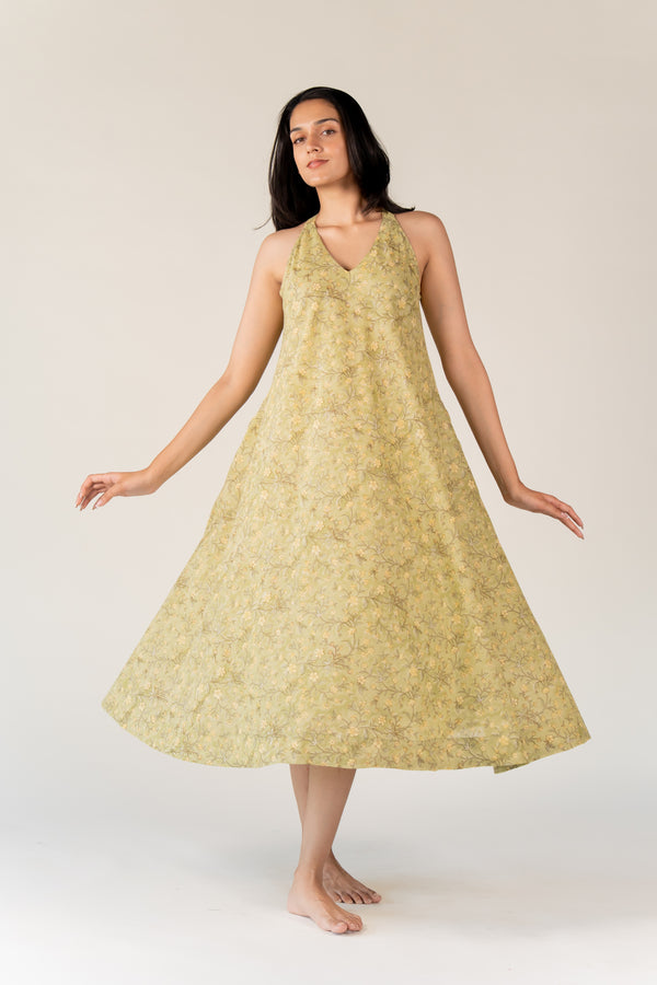 Cotton Hand Block Printed Dress - Green