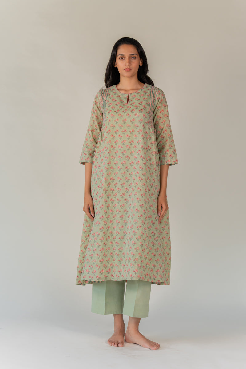 Cotton Hand Block Printed Kurta - Green