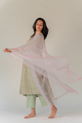 Cotton Kota Doria Dupatta - Green