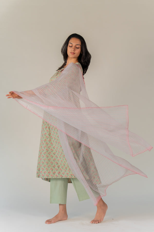 Cotton Kota Doria Dupatta - Green