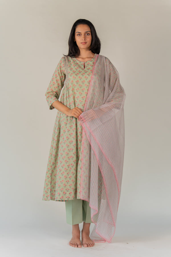 Cotton Kota Doria Dupatta - Green