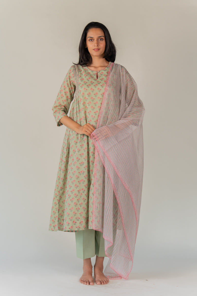 Cotton Kota Doria Dupatta - Green