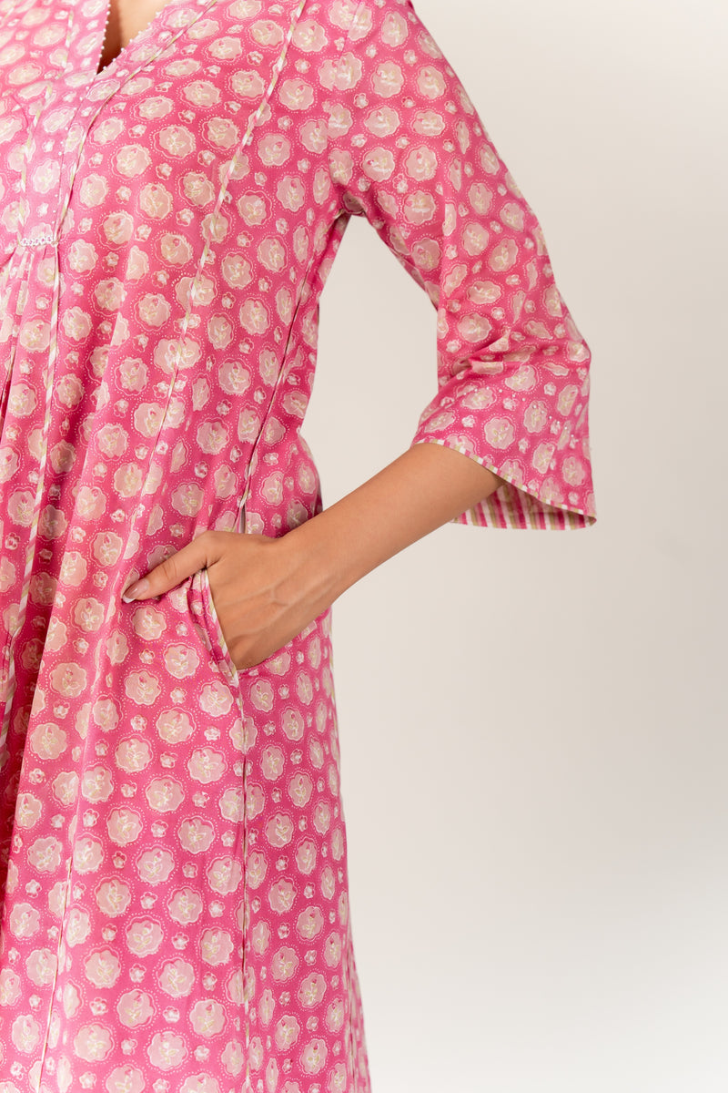 Cotton Hand Block Printed Kurta - Pink