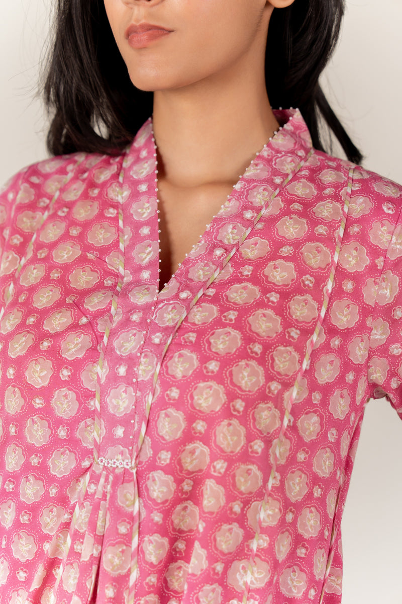 Cotton Hand Block Printed Kurta - Pink