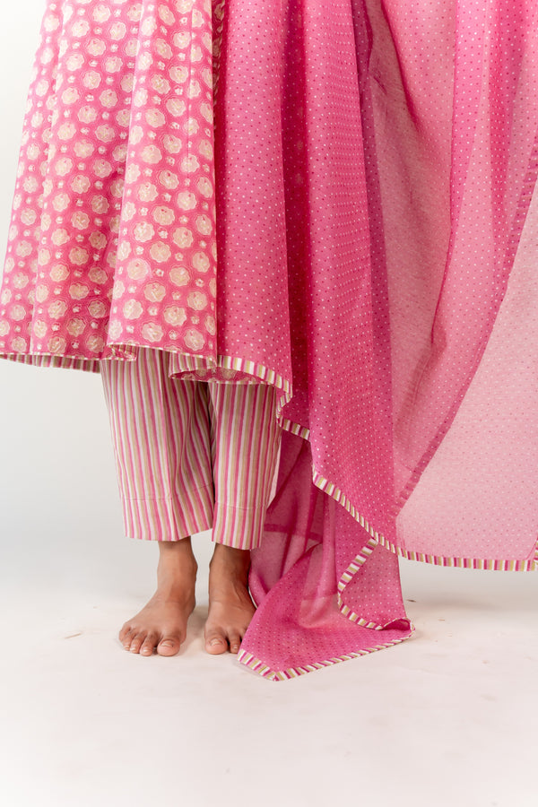 Cotton Hand Block Printed Parallel - Pink