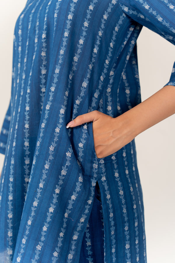 Cotton Hand Block Printed Kurta - Blue