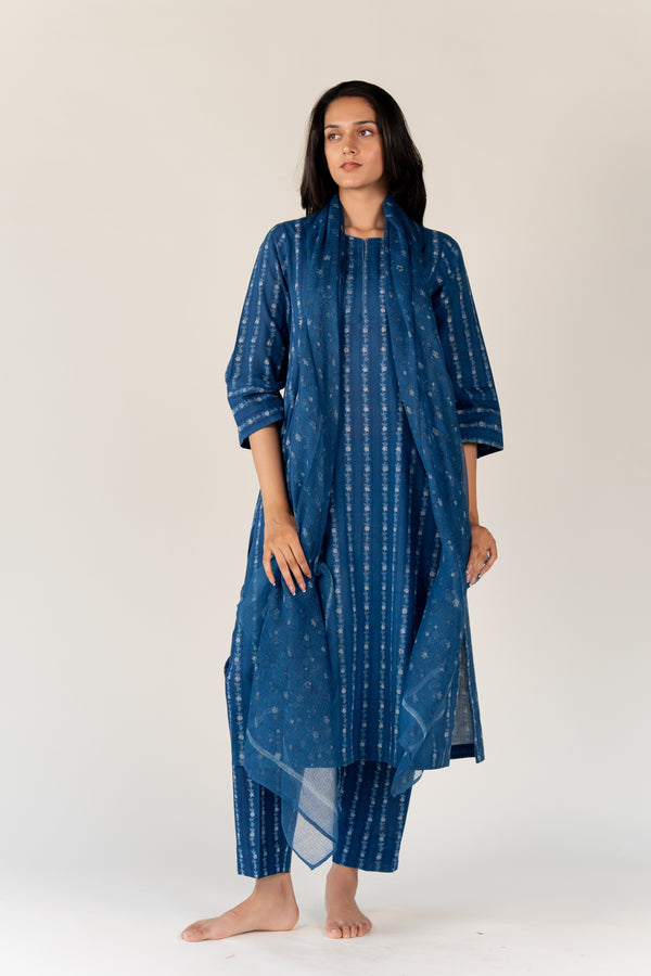 Cotton Kota Doria Dupatta - Blue