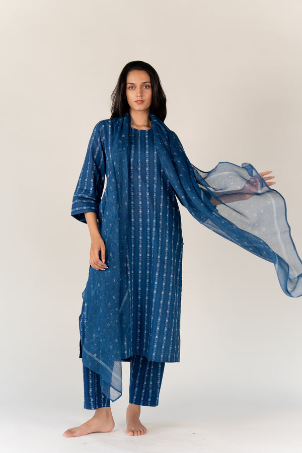 Cotton Kota Doria Dupatta - Blue