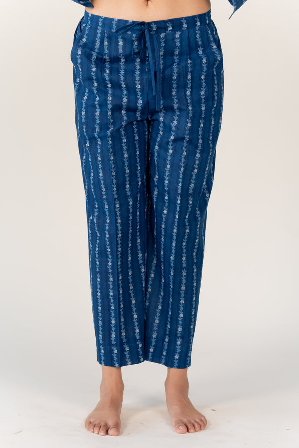 Cotton Hand Block Printed Parallel - Blue