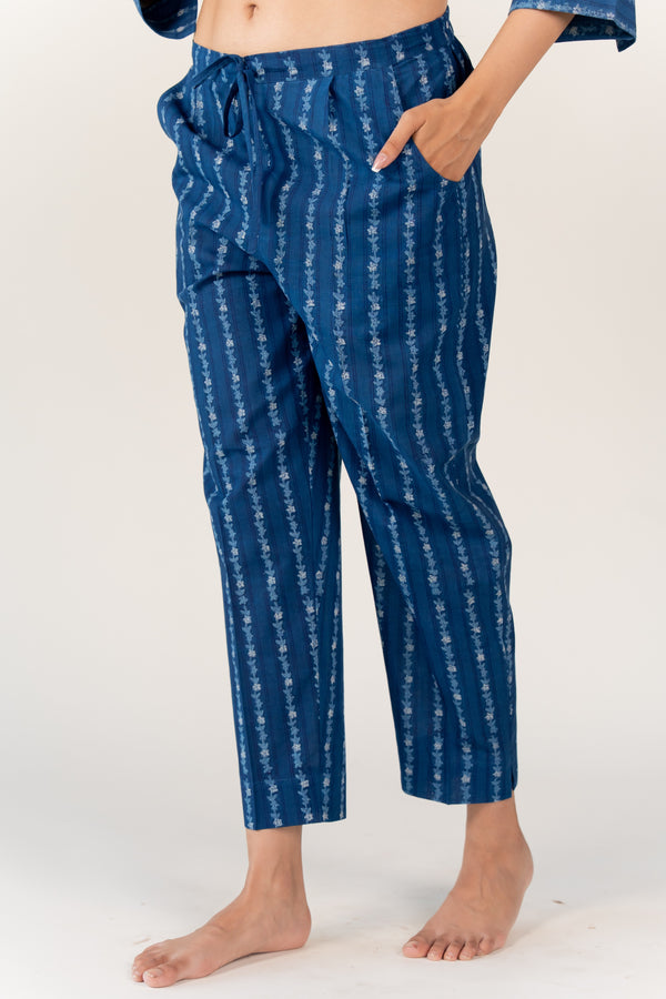 Cotton Hand Block Printed Parallel - Blue