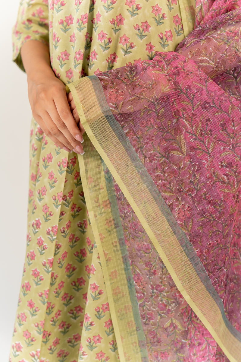 Cotton Kota Doria Dupatta - Green