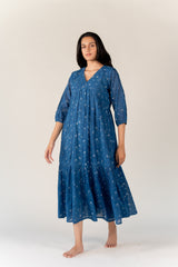 Cotton Hand Block Printed Dress - Blue