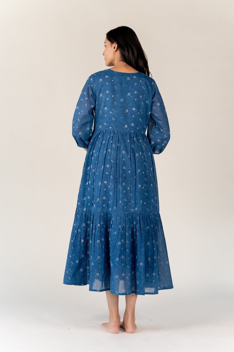 Cotton Hand Block Printed Dress - Blue